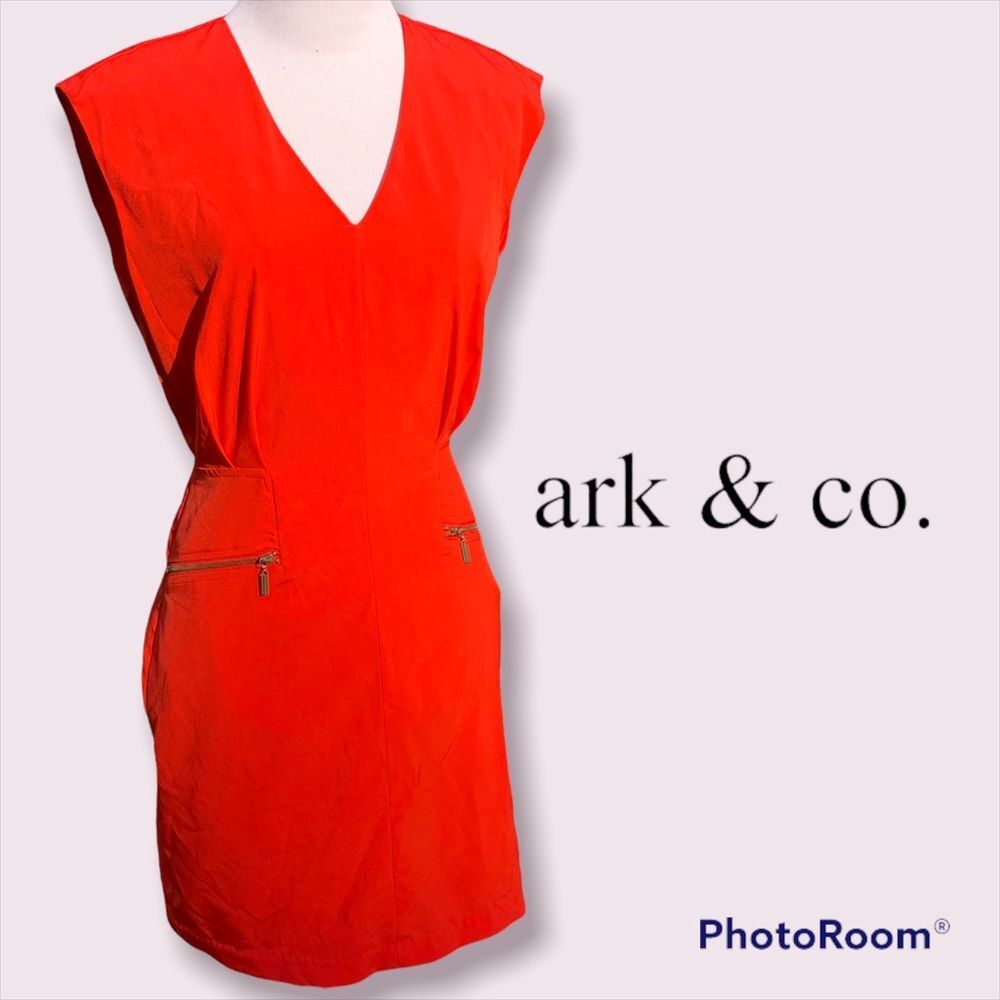 Ark & Co Small Bright Crimson Sleeveless Mini Dress with Zippered Pockets Red